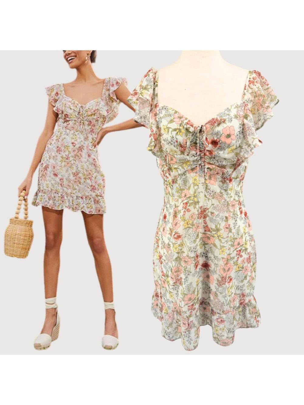 Superdown Kristyn Floral Ruffle Mini Dress M
